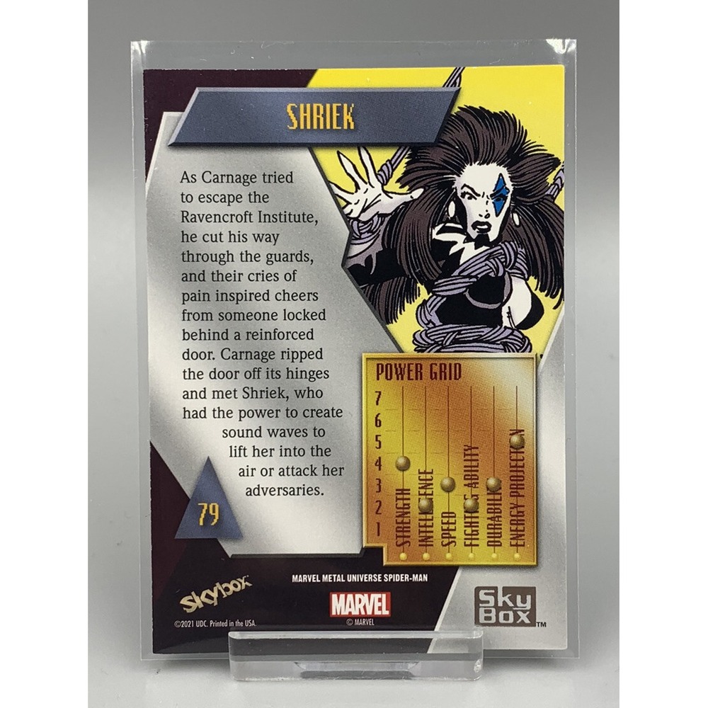 #79 SHRIEK 2021 Skybox Marvel Universe Metal Spider-Man - Picture 2 of 3